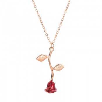 JR30009 Alloy Rose Pendant Necklace 4 Color Women Jewelry Accessories Gold Chain Necklace for Women Memorial Day Gift