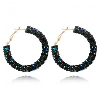 JR30011 New Design Fashion Charm Austrian crystal hoop earrings Geometric Round Shiny rhinestone big earring jewelry women