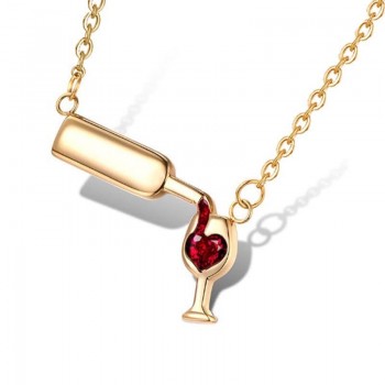 JR30012 Love Wine Women Pendant Necklace Woman Necklace and Pendant Cubic Zirconia Unique Design Jewelry