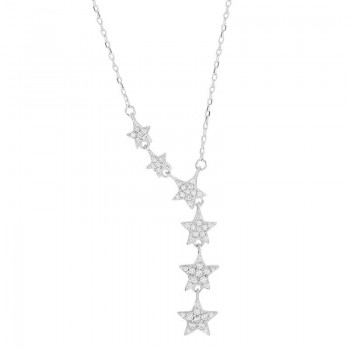 Star Pendant Necklace 925 Sterling Silver Dazzling Cubic Zirconi Necklace For Women Choker Wedding Jewelry