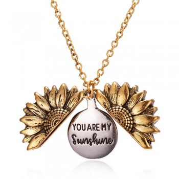 JR30010 Antique Gold Silver Open Locket Necklace Engraved You Are My Sunshine Sunflower Pendant Necklace Unique Party Jewelry Gift